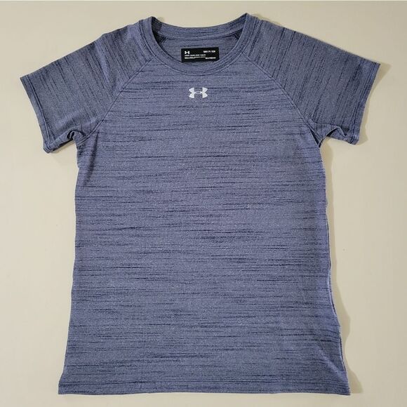 Under Armour Women's HeatGear® Navy  Heather Short Sleeve Crewneck Pullover Top - Picture 1 of 10
